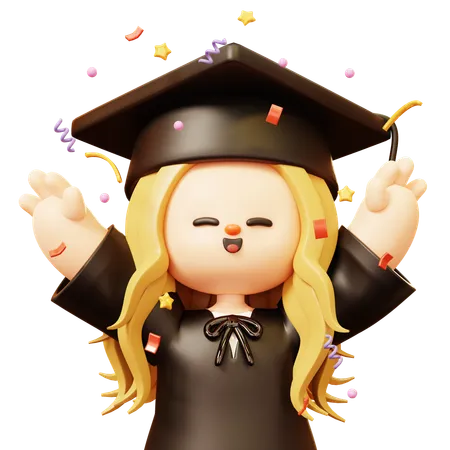 Menina está feliz por concluir a graduação  3D Icon