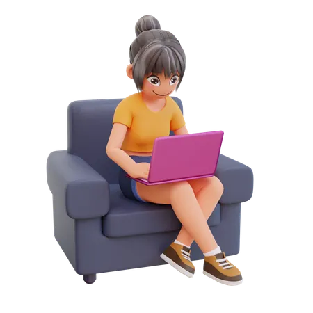 Estudo de menina no laptop  3D Illustration