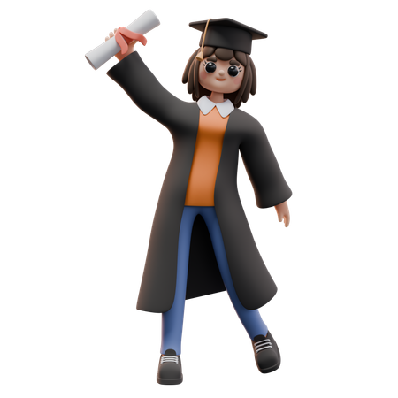 Aluna com certificado de graduação  3D Illustration