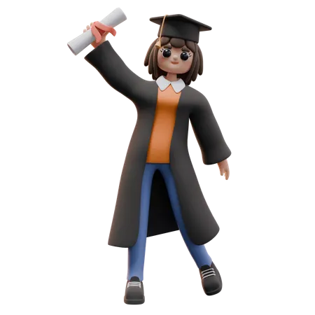 Aluna com certificado de graduação  3D Illustration