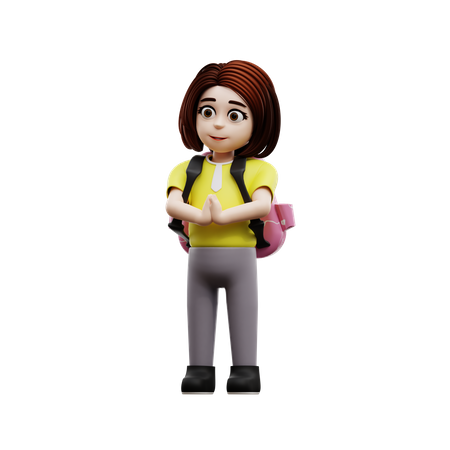 Aluna usando mochila escolar  3D Illustration