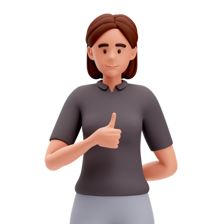 Menina faz gesto de polegar para cima com a mão esquerda  3D Icon