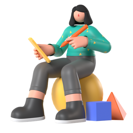 Menina fazendo desenho  3D Illustration