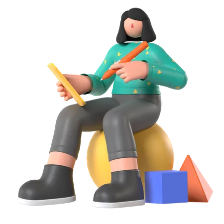 Menina fazendo desenho  3D Illustration