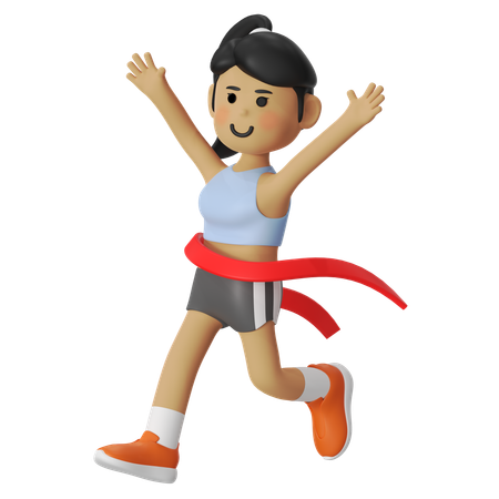 Menina feliz com a corrida Finish Running  3D Icon