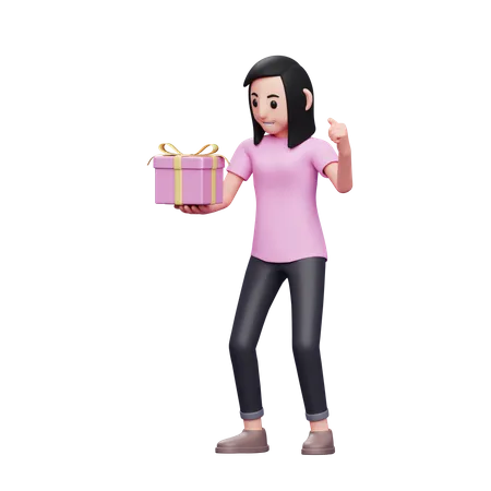 Garota Feliz Comemora A Vitoria Quando Recebe Um Presente De Dia Dos Namorados Ilustracao De Personagem 3 D Conceito De Dia Dos Namorados 3D Illustration