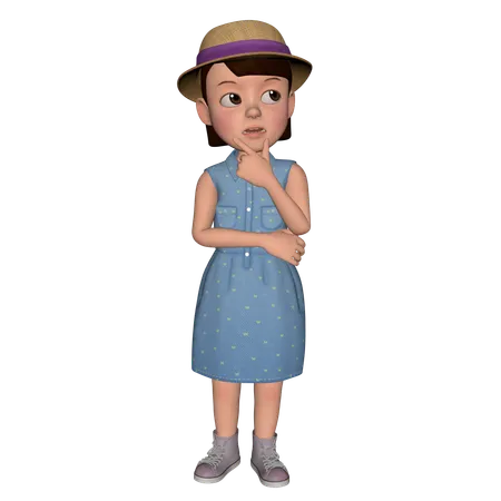 Menina fofa dando pose de pensamento  3D Illustration