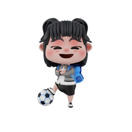 Menina jogando futebol  3D Illustration