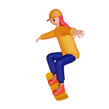 Menina jogando skate  3D Illustration