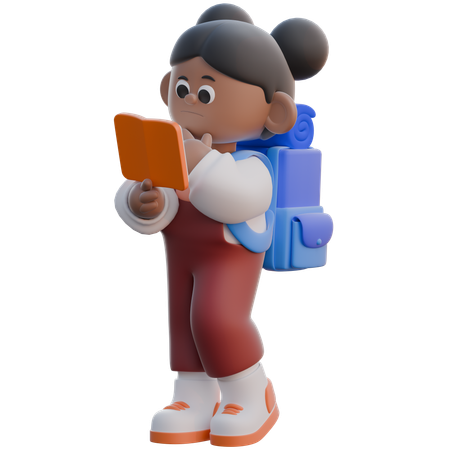 Menina com lendo um livro seriamente  3D Illustration