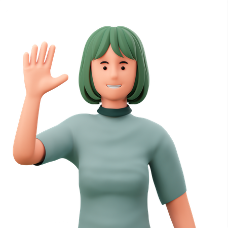 Menina levanta a mão esquerda, gesto de saudação  3D Illustration