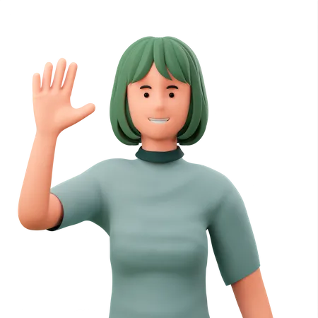 Menina levanta a mão esquerda, gesto de saudação  3D Illustration