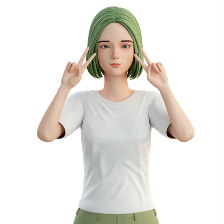 Menina mostrando gesto de paz  3D Illustration