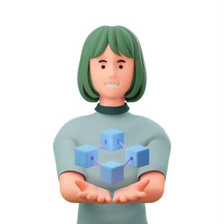 Menina mostrando uma corrente de bloco na mão  3D Icon