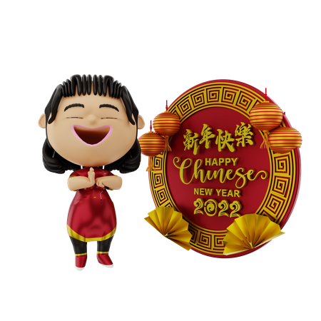 Menina rezando no ano novo chinês  3D Illustration