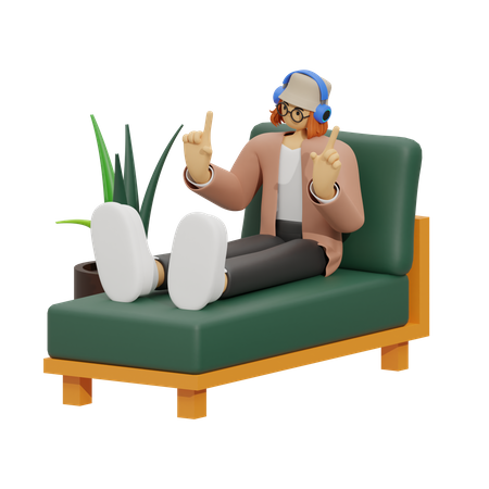 Menina ouvindo música e espaço de relaxamento para a vida  3D Icon