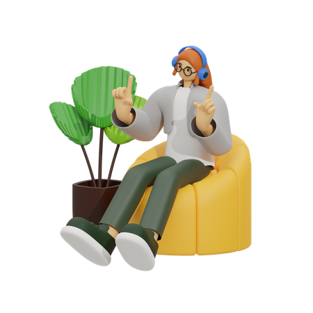 Menina ouvindo música e espaço de relaxamento para a vida  3D Icon