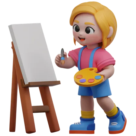 Pintura de menina  3D Illustration