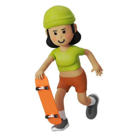 Menina pronta com skate para patinar  3D Illustration