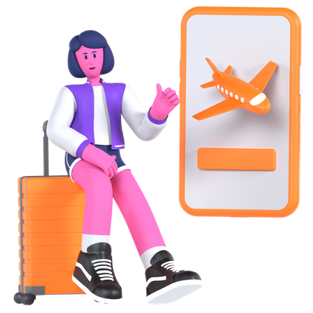 Garota reservando passagem aérea on-line  3D Illustration