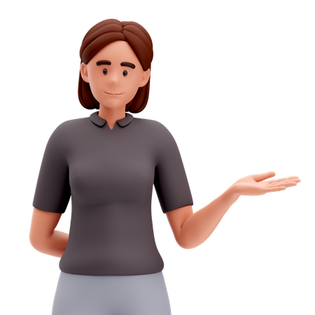 Menina se apresentando para o lado direito com a mão direita  3D Icon