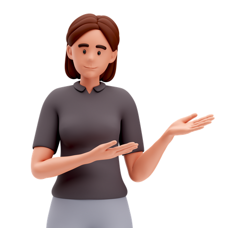 Menina se apresentando para o lado direito com ambas as mãos  3D Icon