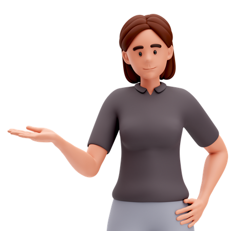 Menina se apresentando para o lado esquerdo com a mão esquerda  3D Icon