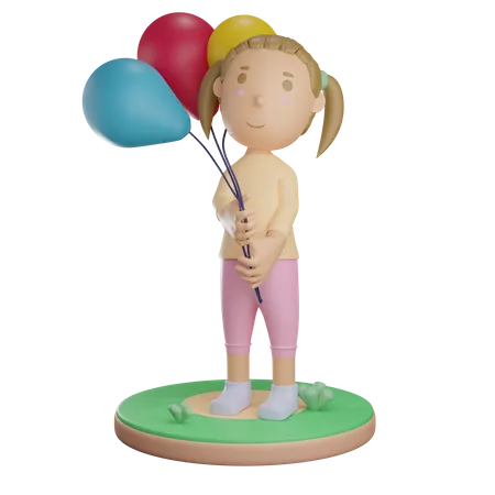 Menina segurando balão  3D Illustration