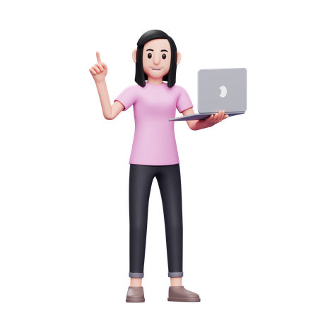 Menina segurando laptop  3D Icon