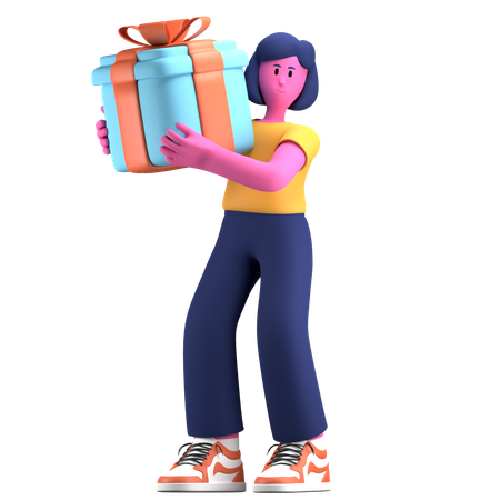 Menina segurando presente  3D Icon