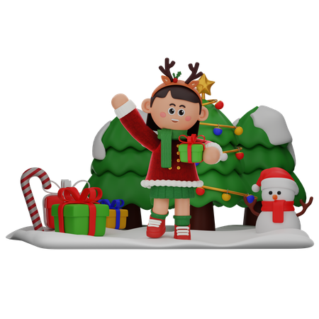 Menina segurando presente  3D Icon