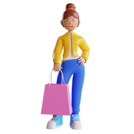 Menina segurando sacola de compras  3D Illustration
