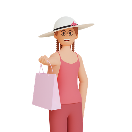 Menina segurando sacola de compras  3D Illustration