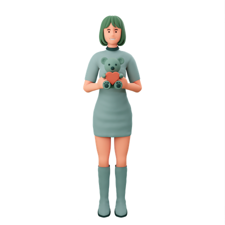 Menina segurando ursinho de pelúcia  3D Icon