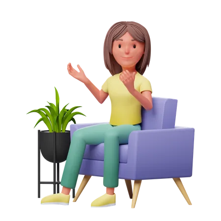 Menina sentada no sofá  3D Illustration