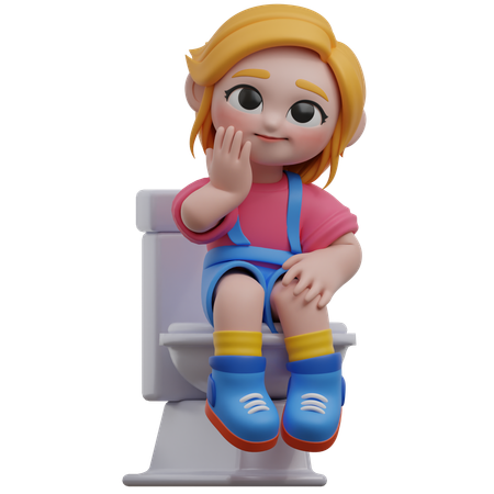 Menina sentada no vaso sanitário  3D Icon