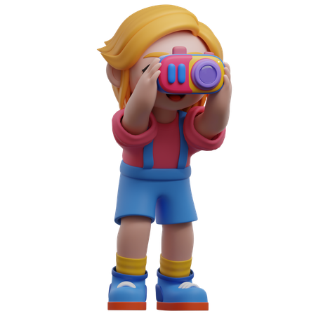 Menina tirando fotos com uma câmera  3D Icon