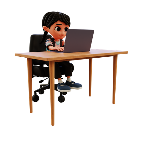 Menina trabalhando com seu laptop  3D Illustration