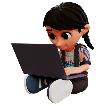 Menina trabalhando no laptop  3D Illustration