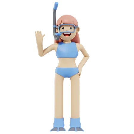 Menina usando snorkel  3D Illustration