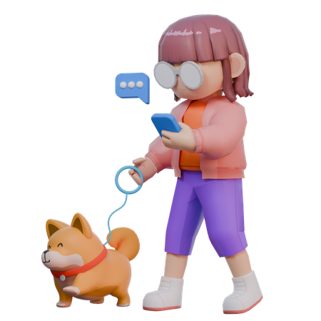 Menina vai passear com cachorro  3D Illustration