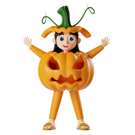 Menina vestindo fantasia de abóbora de Halloween  3D Icon