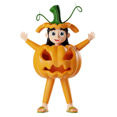 Menina vestindo fantasia de abóbora de Halloween  3D Icon