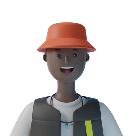 Menino africano com chapéu vermelho  3D Illustration