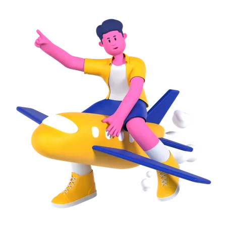 Menino andando de avião  3D Illustration