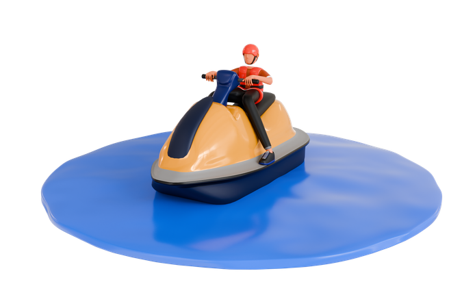 Menino andando de jetski  3D Illustration