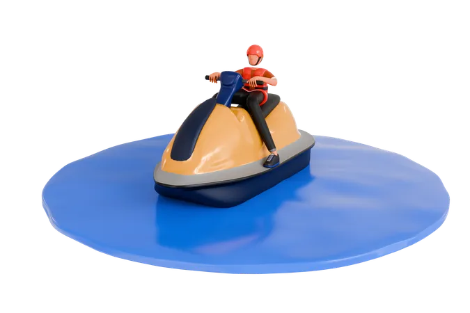 Menino andando de jetski  3D Illustration