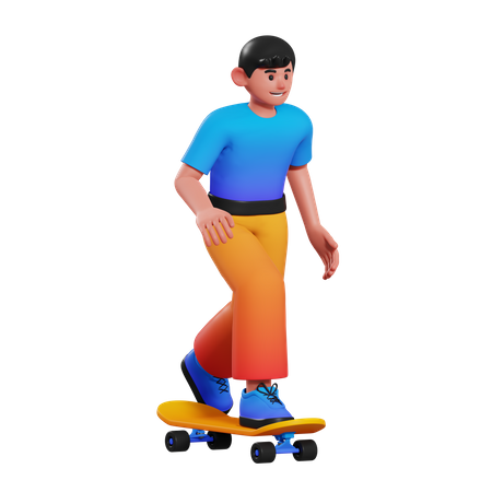 Menino andando de skate  3D Illustration