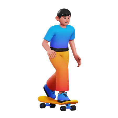 Menino andando de skate  3D Illustration