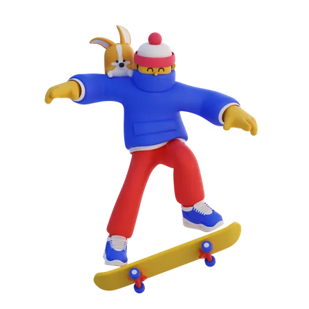 Menino 3 D Jogando Skate 3D Illustration